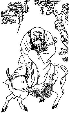 La Zi auf dem Wasserbffel. Nachdem er seinen Beruf als Hofarchivar aufgegeben hatte, verfasste Lao Zi das Dao De Jing.